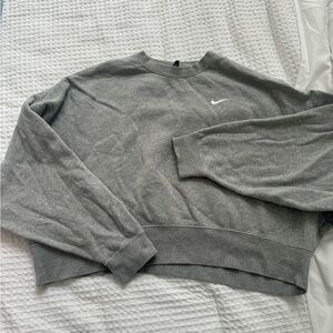 Nike Gray Crewneck Sweater with Ribbed Cuffs